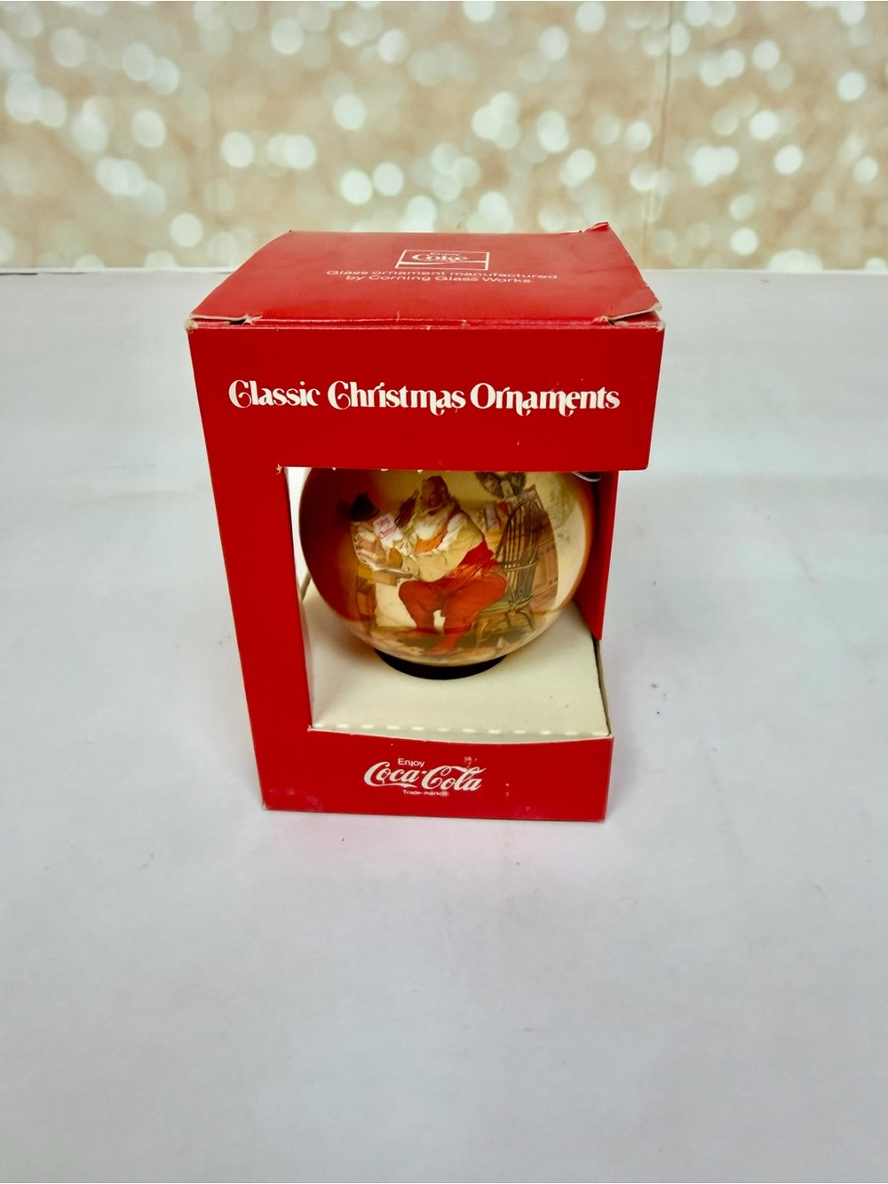 Vintage 1966 Coca Cola Coke Santa Claus Christmas Ornament - Corning Glass Co
